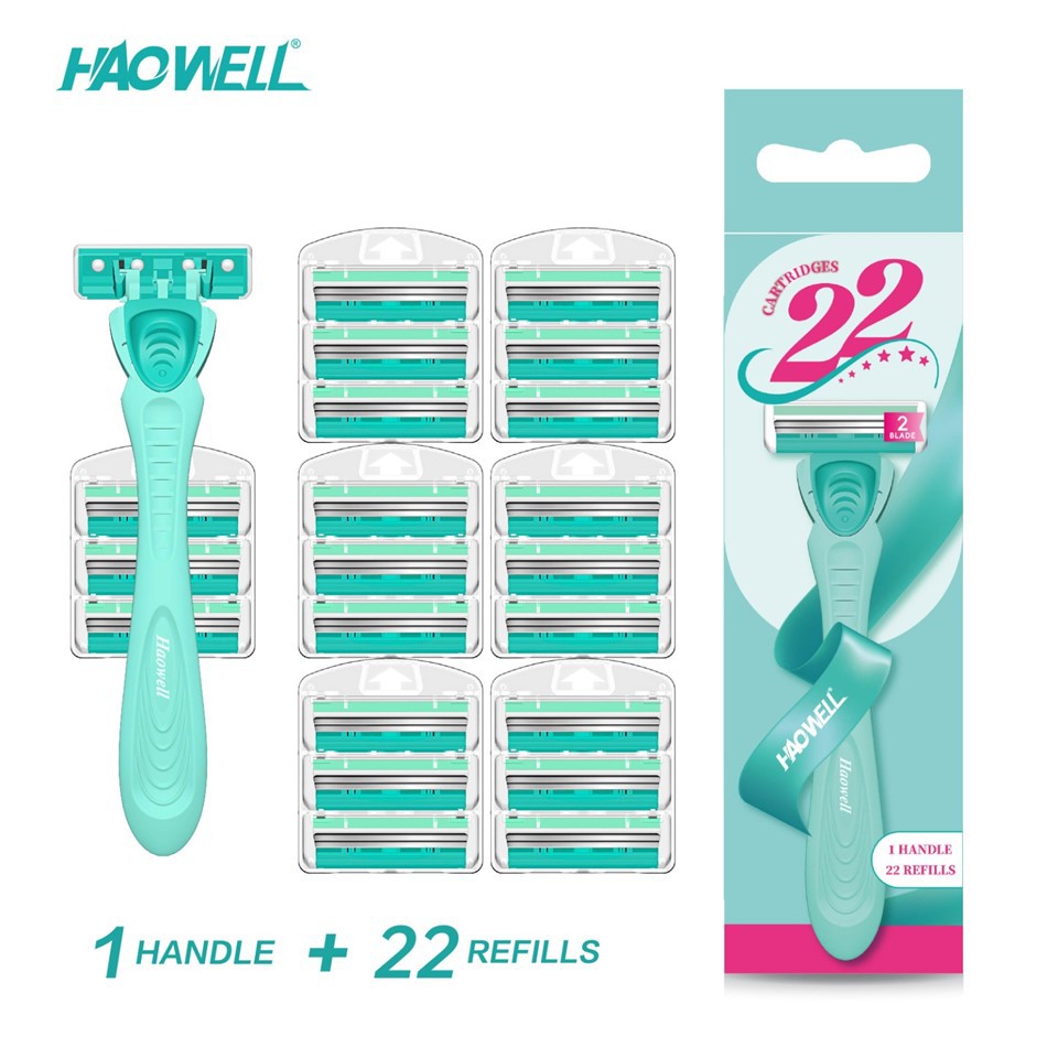 Razors tafladwy Merched, 1 Trin 22 o ail-lenwi, Gyda Aloe Vera A Stribed iro Fitamin E, Gyda 2 Blades Razors tafladwy Merched Gyda Aloe Vera A Fitamin E Stribed iro, 2 Blades